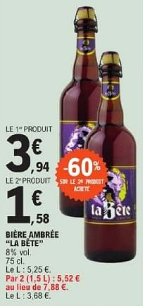 Promoties Bière ambrée la bête - La Bête - Geldig van 19/03/2024 tot 30/03/2024 bij E.Leclerc