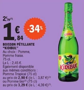Promotions Boisson pétillante kidibul - Kidibul - Valide de 19/03/2024 à 30/03/2024 chez E.Leclerc
