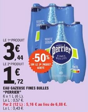 Promotions Eau gazeuse fines bulles perrier - Perrier - Valide de 19/03/2024 à 30/03/2024 chez E.Leclerc
