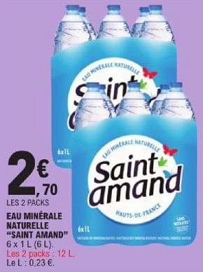 Promotions Eau minérale naturelle saint amand - Saint amand - Valide de 19/03/2024 à 30/03/2024 chez E.Leclerc
