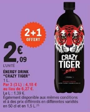 Promotions Énergy drink crazy tiger - CrazyTiger - Valide de 19/03/2024 à 30/03/2024 chez E.Leclerc