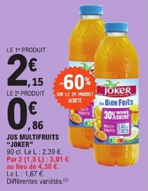 Promotions Jus multifruits joker - Joker - Valide de 19/03/2024 à 30/03/2024 chez E.Leclerc