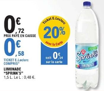 Promotions Limonade sprink`s - Sprink's - Valide de 19/03/2024 à 30/03/2024 chez E.Leclerc