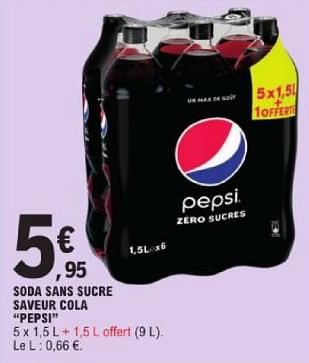 Promoties Soda sans sucre saveur cola pepsi - Pepsi - Geldig van 19/03/2024 tot 30/03/2024 bij E.Leclerc