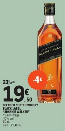 Promotions Blended scotch whisky black label johnnie walker - Johnnie Walker - Valide de 19/03/2024 à 30/03/2024 chez E.Leclerc