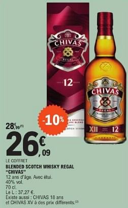 Promoties Blended scotch whisky regal chivas - Chivas Regal - Geldig van 19/03/2024 tot 30/03/2024 bij E.Leclerc