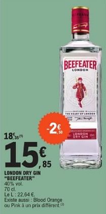 Promoties London dry gin beefeater - Beefeater - Geldig van 19/03/2024 tot 30/03/2024 bij E.Leclerc