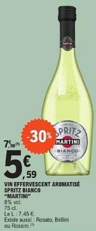 Promoties Vin effervescent aromatisé spritz bianco martini - Martini - Geldig van 19/03/2024 tot 30/03/2024 bij E.Leclerc