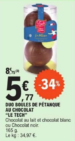 Promotions Duo boules de pétanque au chocolat le tech - Le Tech - Valide de 19/03/2024 à 30/03/2024 chez E.Leclerc