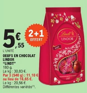 Promoties Oeufs en chocolat lindor lindt - Lindt - Geldig van 19/03/2024 tot 30/03/2024 bij E.Leclerc