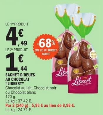 Promoties Sachet d`oeufs au chocolat libeert - Libeert - Geldig van 19/03/2024 tot 30/03/2024 bij E.Leclerc