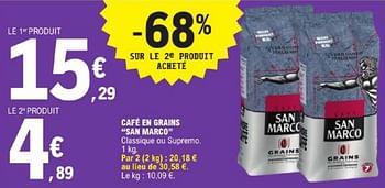 Promoties Café en grains san marco - San Marco - Geldig van 19/03/2024 tot 30/03/2024 bij E.Leclerc