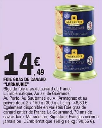 Promoties Foie gras de canard larnaudie - Larnaudie Tradition - Geldig van 19/03/2024 tot 30/03/2024 bij E.Leclerc