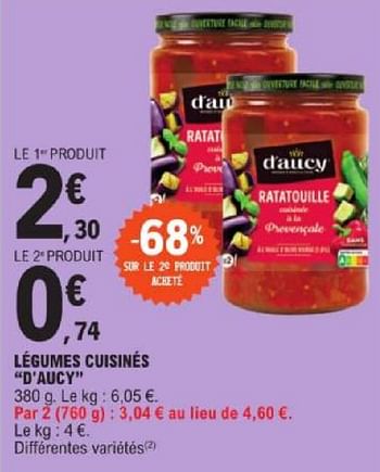 Promoties Légumes cuisinés d`aucy - D'Aucy - Geldig van 19/03/2024 tot 30/03/2024 bij E.Leclerc