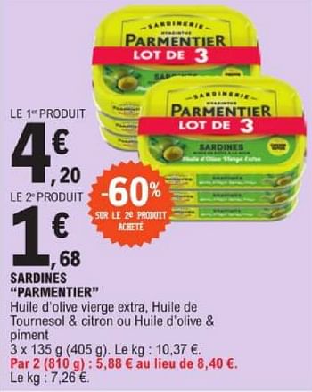 Promotions Sardines parmentier - Conserverie Parmentier - Valide de 19/03/2024 à 30/03/2024 chez E.Leclerc