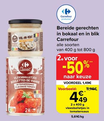 Promoties Vleesballetjes in tomatensaus - Huismerk - Carrefour  - Geldig van 20/03/2024 tot 02/04/2024 bij Carrefour