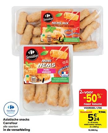 Promoties Aziatische snacks carrefour mini-nems varken - Huismerk - Carrefour  - Geldig van 20/03/2024 tot 02/04/2024 bij Carrefour