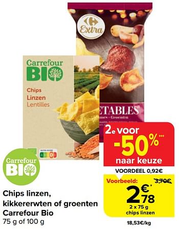 Promoties Chips linzen - Huismerk - Carrefour  - Geldig van 20/03/2024 tot 02/04/2024 bij Carrefour