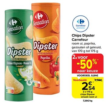 Promoties Chips dipster smaak room ui - Huismerk - Carrefour  - Geldig van 20/03/2024 tot 02/04/2024 bij Carrefour