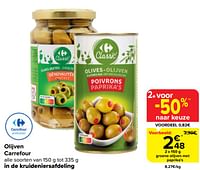 Groene olijven met paprika`s-Huismerk - Carrefour 