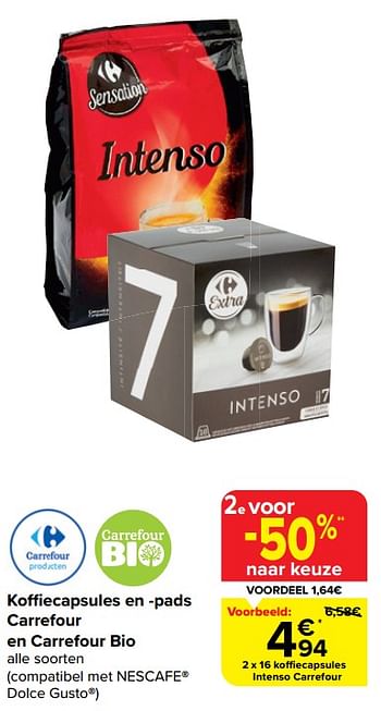 Promoties Koffiecapsules intenso carrefour - Huismerk - Carrefour  - Geldig van 20/03/2024 tot 02/04/2024 bij Carrefour