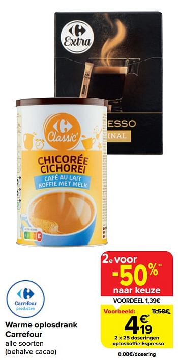 Promotions Oploskoffie espresso - Produit maison - Carrefour  - Valide de 20/03/2024 à 02/04/2024 chez Carrefour