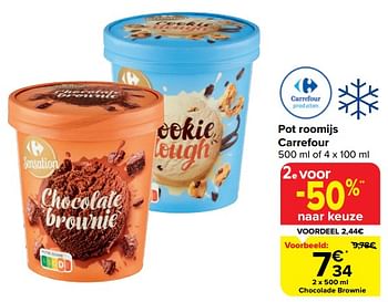 Promotions Pot roomijs Carrefour Chocolade brownie - Produit maison - Carrefour  - Valide de 20/03/2024 à 02/04/2024 chez Carrefour