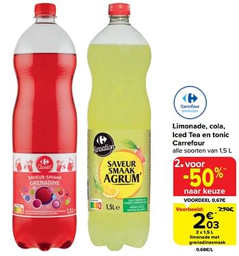 Promoties Limonade met grenadinesmaak - Huismerk - Carrefour  - Geldig van 20/03/2024 tot 02/04/2024 bij Carrefour
