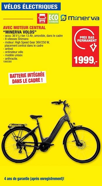 Promotions Vélos électriques avec moteur central minerva volos - Minerva - Valide de 13/03/2024 à 24/03/2024 chez Hubo