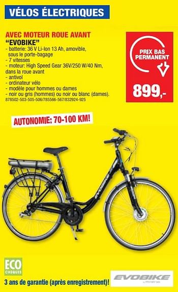 Promotions Vélos électriques avec moteur roue avant evobike - Evobike - Valide de 13/03/2024 à 24/03/2024 chez Hubo