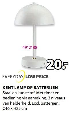 Promoties Kent lamp op batterijen - Huismerk - Jysk - Geldig van 18/03/2024 tot 07/04/2024 bij Jysk