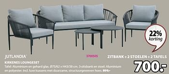 Promoties Kirkenes loungeset zitbank + 2 stoelen + 2 tafels - Jutlandia - Geldig van 18/03/2024 tot 07/04/2024 bij Jysk