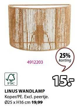 Promoties Linus wandlamp - Huismerk - Jysk - Geldig van 18/03/2024 tot 07/04/2024 bij Jysk