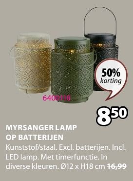 Promoties Myrsanger lamp op batterijen - Huismerk - Jysk - Geldig van 18/03/2024 tot 07/04/2024 bij Jysk