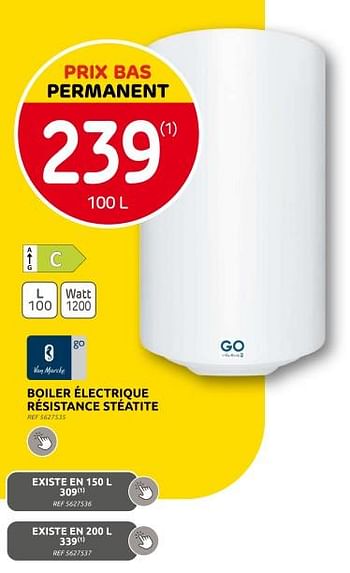 Promotions Boiler électrique résistance stéatite - Van Marcke - Valide de 13/03/2024 à 25/03/2024 chez Brico