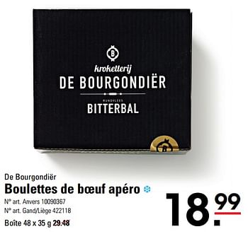 Promoties Boulettes de boeuf apéro - De Bourgondiër - Geldig van 14/03/2024 tot 30/03/2024 bij Sligro