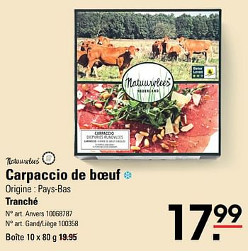 Promotions Carpaccio de boeuf - Natuurvlees Nederland - Valide de 14/03/2024 à 30/03/2024 chez Sligro