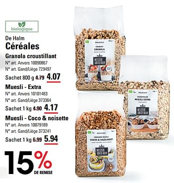 Promoties Céréales granola croustillant - De Halm - Geldig van 14/03/2024 tot 30/03/2024 bij Sligro