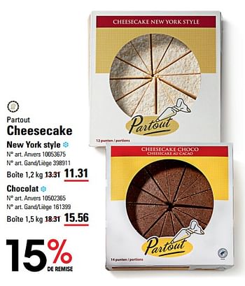 Promoties Cheesecake new york style - Partout - Geldig van 14/03/2024 tot 30/03/2024 bij Sligro