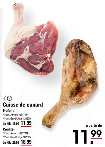 Promotions Cuisse de canard fraîche - Produit Maison - Sligro - Valide de 14/03/2024 à 30/03/2024 chez Sligro