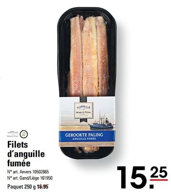 Promotions Filets d’anguille fumée - Smit Vis - Valide de 14/03/2024 à 30/03/2024 chez Sligro