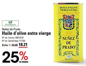 Promotions Huile d’olive extra vierge - Nunez de Prado - Valide de 14/03/2024 à 30/03/2024 chez Sligro