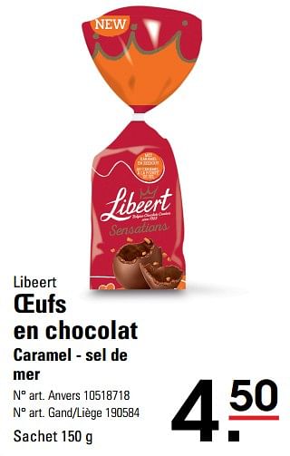 Promotions Oeufs en chocolat caramel - sel de mer - Libeert - Valide de 14/03/2024 à 30/03/2024 chez Sligro