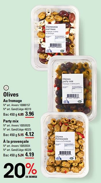 Promoties Olives au fromage - Huismerk - Sligro - Geldig van 14/03/2024 tot 30/03/2024 bij Sligro