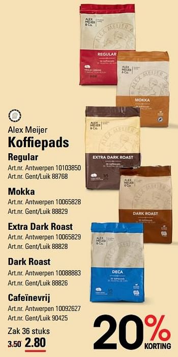 Promotions Alex meijer koffiepads regular - Alex Meijer - Valide de 14/03/2024 à 30/03/2024 chez Sligro