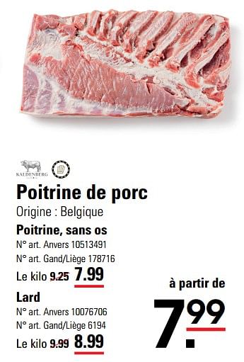 Promotions Poitrine de porc - Kaldenberg - Valide de 14/03/2024 à 30/03/2024 chez Sligro