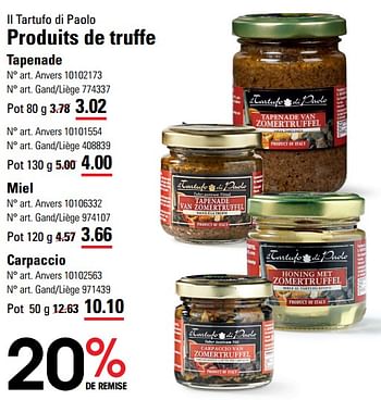 Promoties Produits de truffe tapenade - IL TARTUFO DI PAOLO - Geldig van 14/03/2024 tot 30/03/2024 bij Sligro