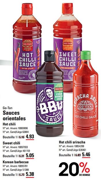 Promotions Sauces orientales hot chili - Go Tan - Valide de 14/03/2024 à 30/03/2024 chez Sligro