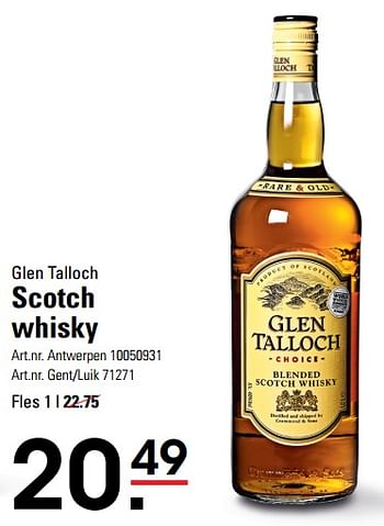 Promotions Glen talloch scotch whisky - Glen Talloch - Valide de 14/03/2024 à 30/03/2024 chez Sligro