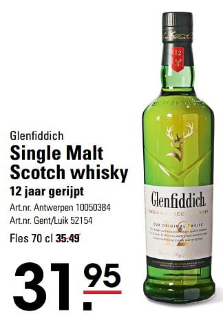 Promotions Glenfiddich single malt scotch whisky - Glenfiddich - Valide de 14/03/2024 à 30/03/2024 chez Sligro